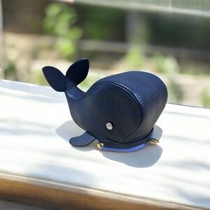 Kate Spade Whale Leather Kisslock Coin Purse Collectors RARE Navy Blue Leather